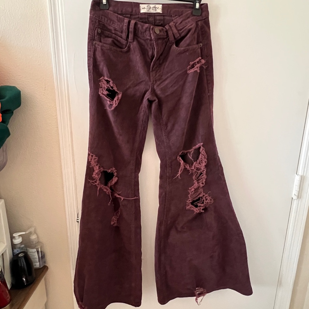 Burgundy Corduroy super wide leg ripped jeans